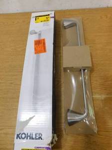 lot 72 image: New - KOHLER Cursiva 18 in. Towel Bar in Vibrant Brushed Nickel