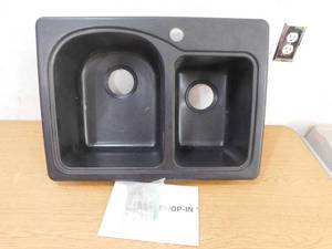 lot 176 image: Swan Drop-InUndermount Solid Surface 25 in. 1-Hole 6040 Double Bowl Kitchen Sink in Black Galaxy