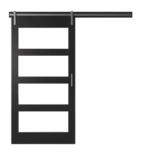 lot 150 image: Twin Star Home 42 in. x 84 in. 14 Lite Frosted Glass Dark Espresso Finished MDF Sliding Barn Door with Hardware Kit