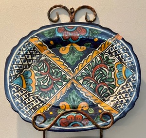 lot 49 image: Three Decorative Pottery Plates from Mexico with Wall Holder