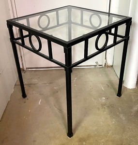 lot 118 image: Decorative Accent Table with Metal Base and Glass Top