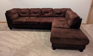 lot 39 image: Chocolate Microsuede Sectional Sofa