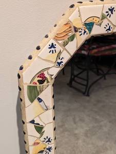 lot 146 image: Colorful Mosaic Tile Wall Mirror and Shelf