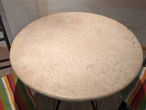 lot 96 image: Crate and Barrel Marble Topped Metal Bistro Set