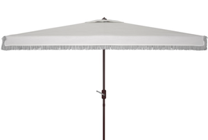 lot 200 image: Milan Fringe 6.5 X 10 Ft Rect Crank Umbrella in White