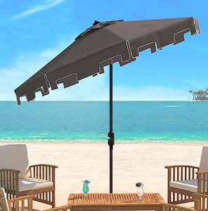 lot 201 image: SAFAVIEH Outdoor Zimmerman UV Protected 11-ft Round Market Umbrella in Dark Gray