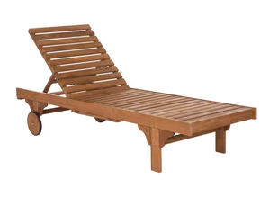 lot 214 image: Newport Natural Brown 1-Piece Wood Outdoor Chaise Lounge Chair (OPEN BOX)
