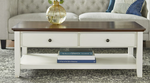 lot 238 image: Furniture of America Angelic Contemporary 49-inch 4-shelf Coffee Table WhiteLight walnut Walnut (OPEN BOX)