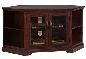lot 244 image: Leick Furniture 81287 Bronze Glass Corner Stand with Bookcases for 50 TVs, BrownBronze (MISSING HARDWARE, OPEN BOX)