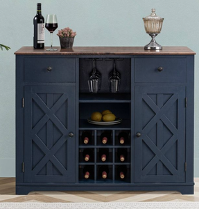 lot 245 image: 47 Wood Bar Cabinet with Brushed Nickel Knobs Navy - Home Essentials (OPEN BOX)