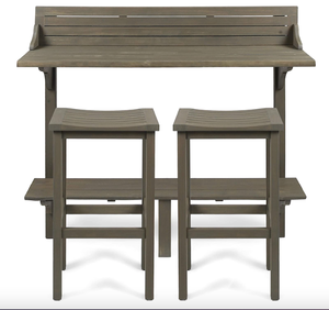lot 248 image: Christopher Knight Home Caribbean Outdoor Acacia Wood Balcony Bar Set, 3-Pcs Set, Grey Finish (OPEN BOX)