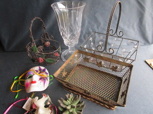 lot 25 image: Baskets, Masks, Candle Stand