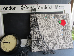lot 73 image: Chalkboard, Corkboard, Eiffel Tower, Map