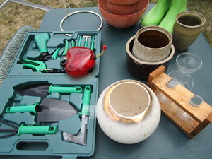 lot 80 image: Planters, Tools, Boots