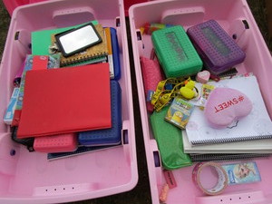 lot 100 image: Under Bed Totes, School Supplies