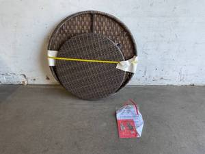 lot 101 image: Hampton Bay 32 in. Mix and Match Brown Round Wicker Outdoor Patio Coffee Table With Woven Table Top
