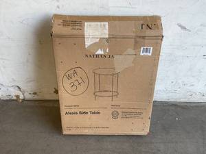 lot 109 image: Nathan James Alexis White Faux Marble with Gold Brass Metal Frame Round End Side Table
