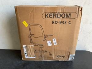 lot 139 image: KERDOM White with Grey Breathable Mesh Ergonomic Swivel Office Chair with Flip-up Armrests and Adjustable Height