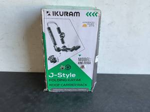 lot 154 image: IKURAM R KayakSurfboardSki J-Style Folding Universal Car Roof Carrier Rack