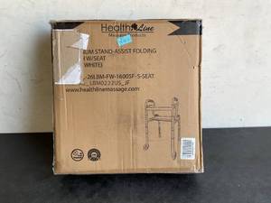 lot 169 image: Health Line Silver and White 4 in 1 Rising-Aid Folding Walker with Detachable Seat