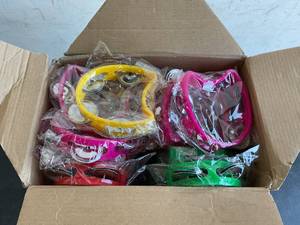 lot 175 image: 4-Bell 50 Pieces Plastic Percussion Hand Tambourine for Kids in Five Assorted Colors