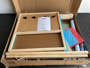 lot 185 image: Belleur All-in-One Art Easel for Kids - 100 Accessories, Double-Sided Wooden Kid Easel with Magnetic Chalkboard & Whiteboard, Finger Paints and Paper Roll