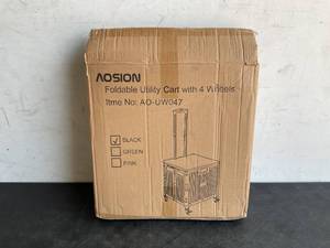lot 192 image: Portable Foldable Black Utility Crate with 360° Rotate Wheels and Lid