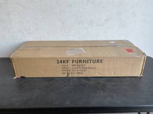 lot 300 image: 24KF Light Grey Velvet Upholstered Tufted Bench with Solid Wood Legs