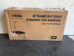 lot 318 image: Zupapa 40 inch Round Steel Indoor Fitness Trampoline with Handlebar