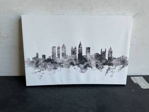 lot 324 image: Michael Tompsett 16 x 24 inch Atlanta Georgia Skyline B&W Canvas Wall Art