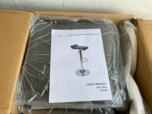 lot 333 image: Set of 2 Adjustable Height Tufted Faux Black Leather Bar Stools with Chrome Base