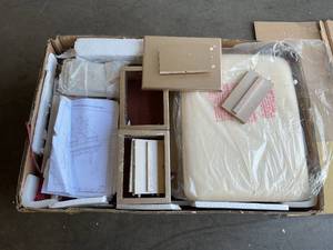 lot 22 image: Roundhill Furniture Ashley Gold Wood Makeup Vanity Table and Stool Set