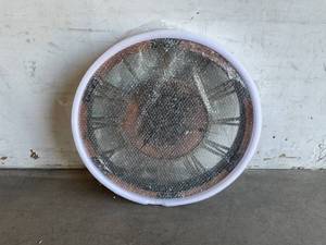 lot 34 image: 27 inch Rustic Brown Wood Large Wall Clock with Moving Gears