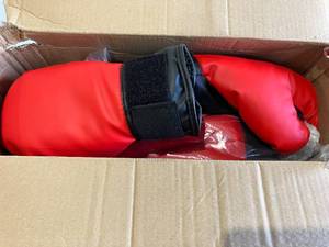 lot 267 image: Tech Tools Height Adjustable Punching Bag with Stand and Gloves