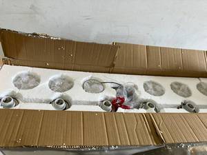 lot 281 image: ALICE HOUSE 41.3 6-Light Brushed Nickel & Glass Shade Vanity Wall Fixture