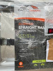 lot 77 image: CargoSmart Set of Two 12 in. W x 78 in. L 1250 lbs. Capacity Aluminum Straight Fixed Truck Loading Ramp with Treads