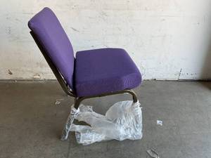 lot 84 image: Flash Furniture HERCULES Series 21W Stacking Church Chair in Royal Purple Fabric with Gold Vein Frame