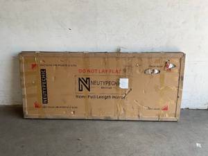lot 92 image: NEYTYPECHIC 71 in. x 28 in. Modern Arched Shape Framed Gold Full Length Floor Standing Mirror