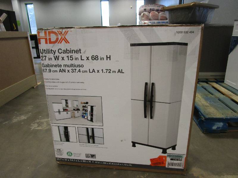 HDX Plastic Freestanding Garage Cabinet in Gray (27 in. W x 68 in