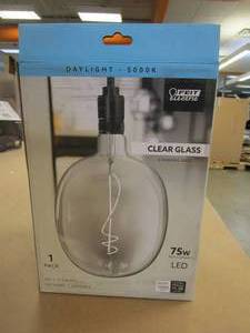 lot 348 image: Feit Electric 75-Watt Equivalent C53 Dimmable Curve Filament Oversized Clear Glass E26 Vintage Edison LED Light Bulb Daylight 5000K