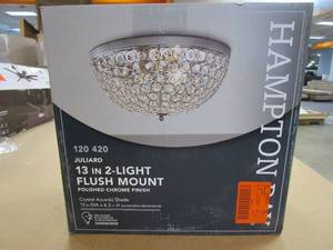 lot 350 image: Hampton Bay Juliard 13 in. 2-Light Chrome and Crystal Flush Mount (OPEN BOX)