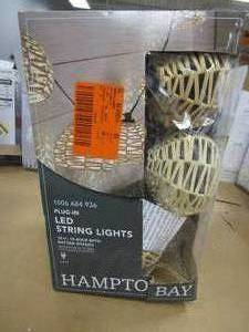 lot 394 image: Hampton Bay OutdoorIndoor 10 ft. Plug-In Round Globe Bulb LED Rattan String Light (NO LIGHT BULBS INCLUDED)