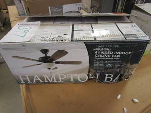 lot 397 image: Hampton Bay Wellston II 44 in. Indoor LED Bronze Dry Rated Downrod Ceiling Fan with Light Kit and 5 Reversible Blades (OPEN BOX)