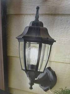 lot 402 image: Hampton Bay 14.5 in. Black Dusk to Dawn Decorative Outdoor Wall Lantern (OPEN BOX)