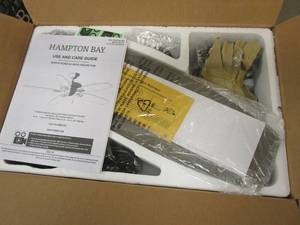 lot 401 image: Hampton Bay North Pond 52 in. IndoorOutdoor Matte Black Ceiling Fan with Downrod and Reversible Motor Light Kit Adaptable (OPEN BOX)