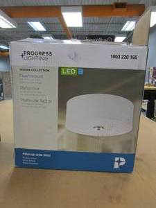 lot 399 image: Progress Lighting Inspire Collection 13 in. Brushed Nickel LED Transitional Bedroom Ceiling Light Drum Flush Mount (OPEN BOX)