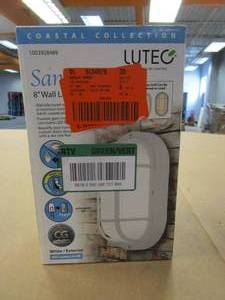 lot 411 image: LUTEC Coastal San Diego White Outdoor Integrated LED Bulkhead Wall Lantern (OPEN BOX)