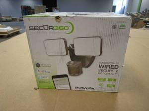 lot 412 image: SECUR360 2000 Lumens LED Motion Sensor Wi-Fi Connected Voice Activated Wired Twin Head Bronze Outdoor Security Flood Light (OPEN BOX)