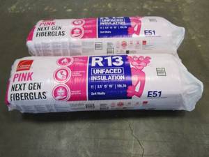 lot 323 image: Lot of 2 - Owens Corning R-13 Unfaced Fiberglass Insulation Batt 15 in. x 93 in.