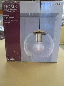 lot 340 image: Home Decorators Collection 1-Light Antique Brass and Glass Mini-Pendant (OPEN BOX)